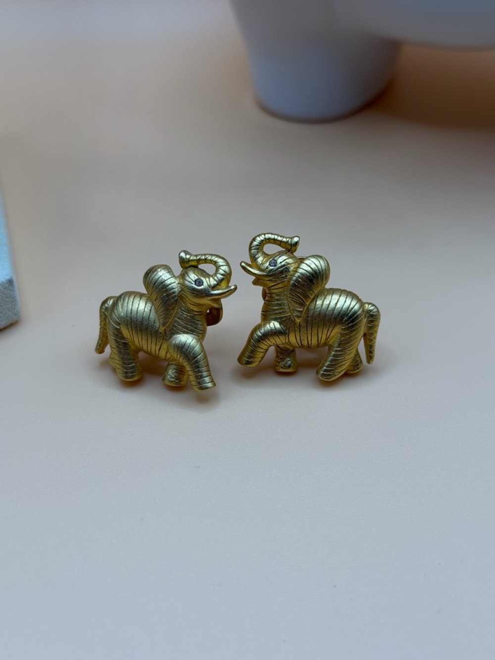 Gold Elephant clip on Earrings for womens - Cute Animal Accessory vintage